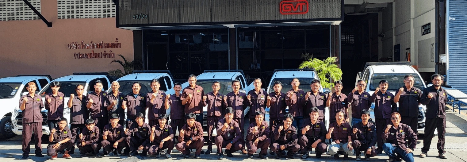 Goldvest service team outside the company premises with service vehicles